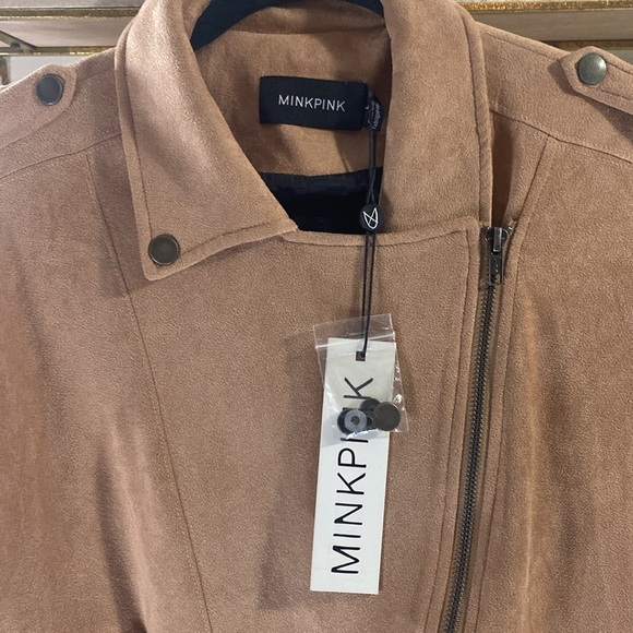 Mink Pink Faux Suede Moto Jacket size L - Picture 2 of 7
